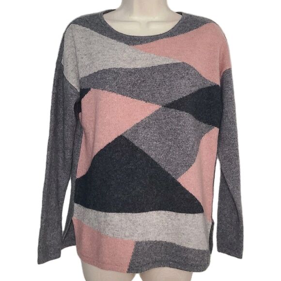 Charter Club Luxury 100% Cashmere Geometric Colorblock Sweater sz XS gray pink - Picture 1 of 8